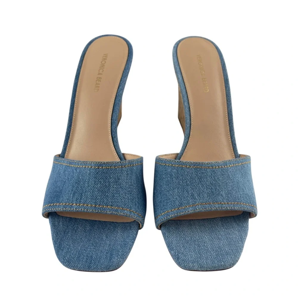 Veronica Beard Ellen Wedge Slide Blue Denim Wedge Sandals Sz. 8.5